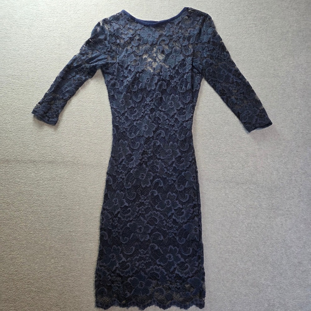 John Zack Lace Bodycon Dress Small Navy Open Back Exposed Zip Cocktail Party Fit